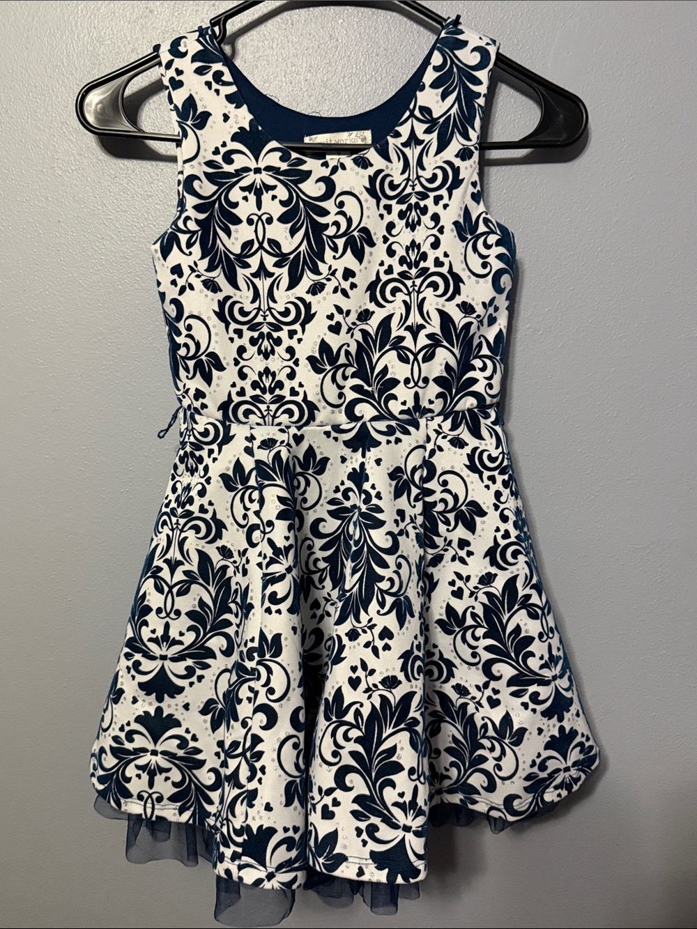 Knitworks Navy and White Damask Fit & Flare Dress